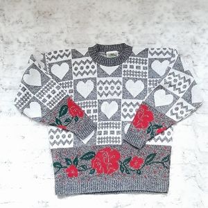 Vintage crewneck gray, roses patterned made in USA Patterned sweater. Size M.